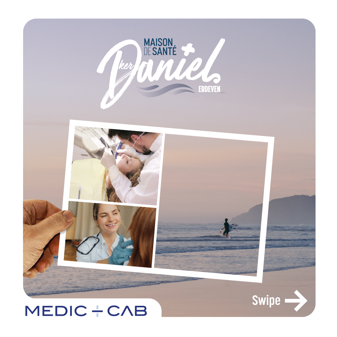 Medic Cab Maison de santé Daniel à Erdeven. Cartes postale de médecins à la plage